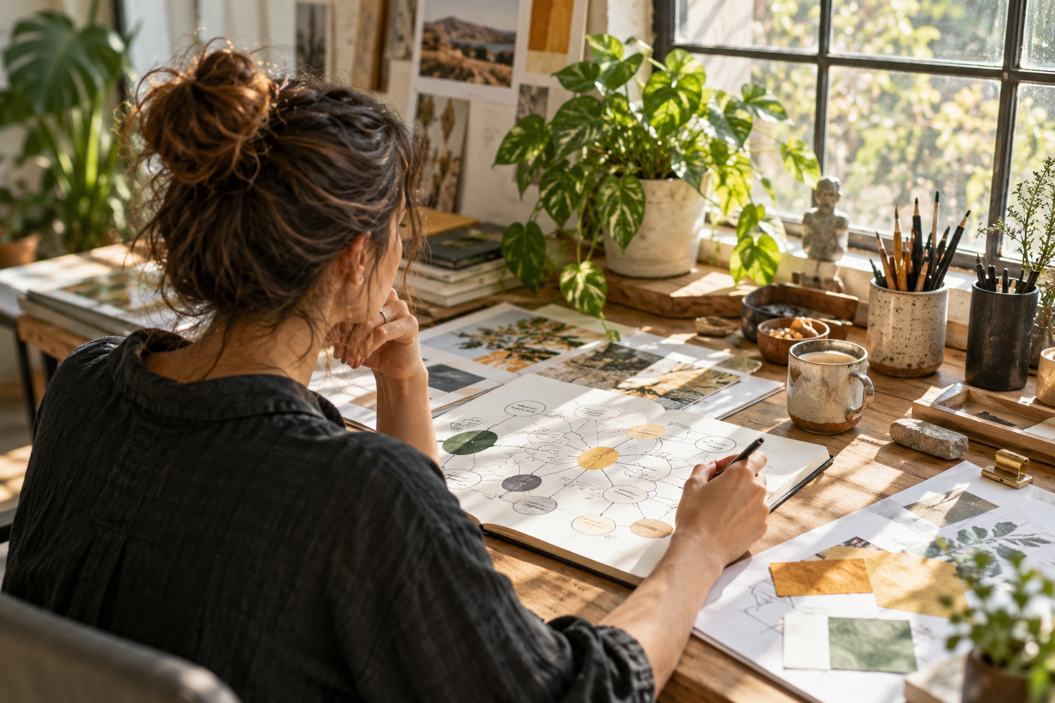 A person sketching ideas while deciding on a new direction