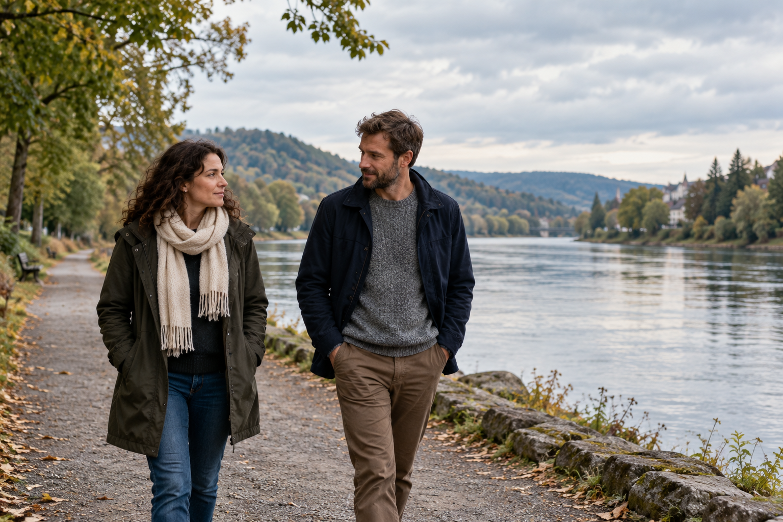 Two adult friends walking together after an honest conversation